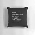 Decorative throw pillow featuring a quote and image of Ruth Bader Ginsburg, a trailblazing lawyer and Supreme Court Justice.