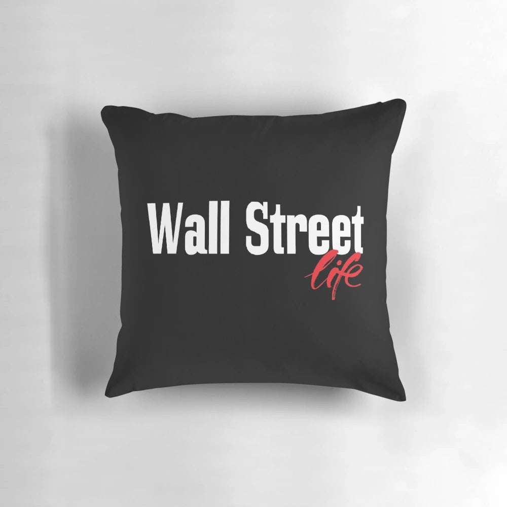 A plush pillow featuring a bold Wall Street-inspired design, perfect for finance and investing enthusiasts.
