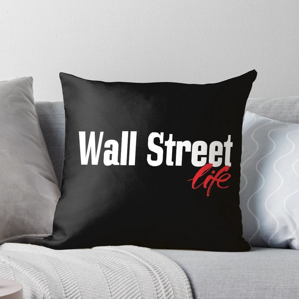 A plush pillow featuring a bold Wall Street-inspired design, perfect for finance and investing enthusiasts.