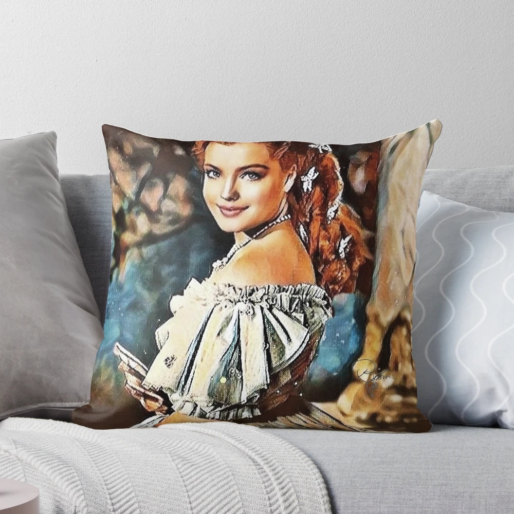 Penciled version of Empress Sissi portrait on a decorative pillow, featuring Romy Schneider's iconic character.