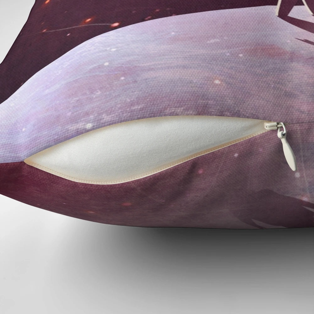 Pillow featuring a stunning illustration of the planet Saturn's moon, Enceladus, in a fantasy space setting.