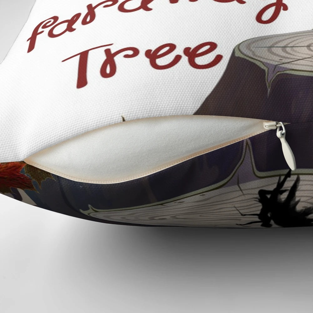 A whimsical throw pillow featuring the iconic Magic Faraway Tree from Enid Blyton's beloved children's book series.