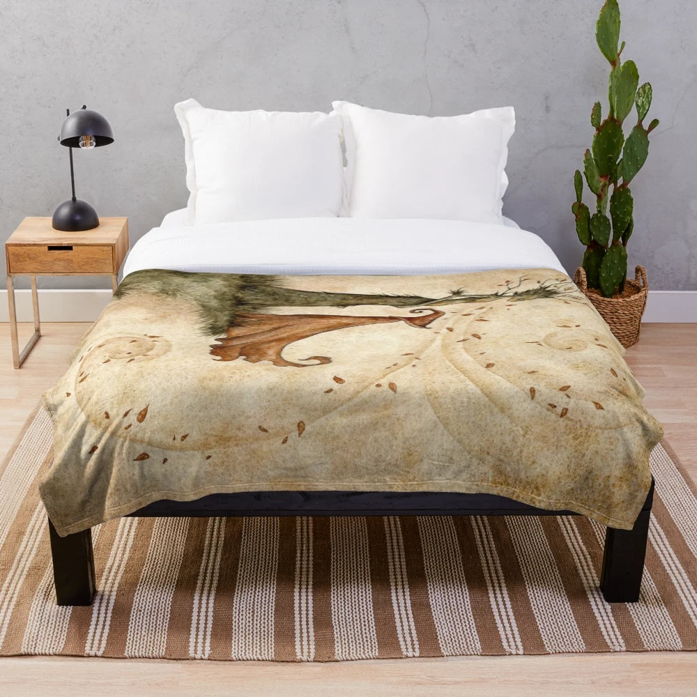 Autumn Plush Blanket with Fantasy Watercolor Design