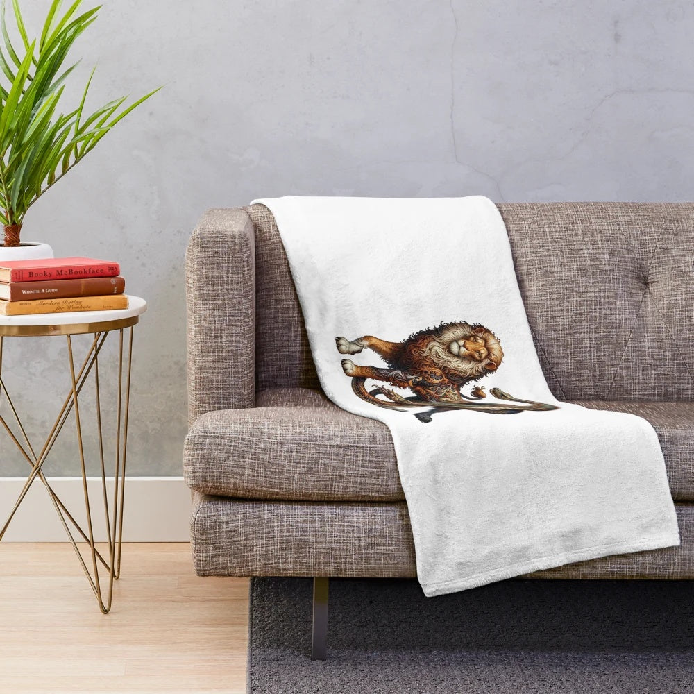 Embroidered chimera plush blanket with mythical beasts
