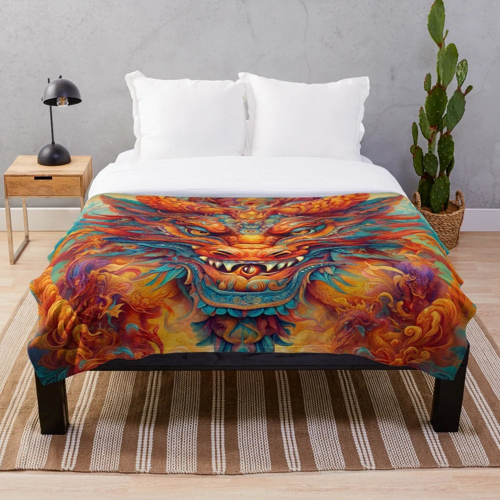 Cozy plush blanket with fantasy dragon design