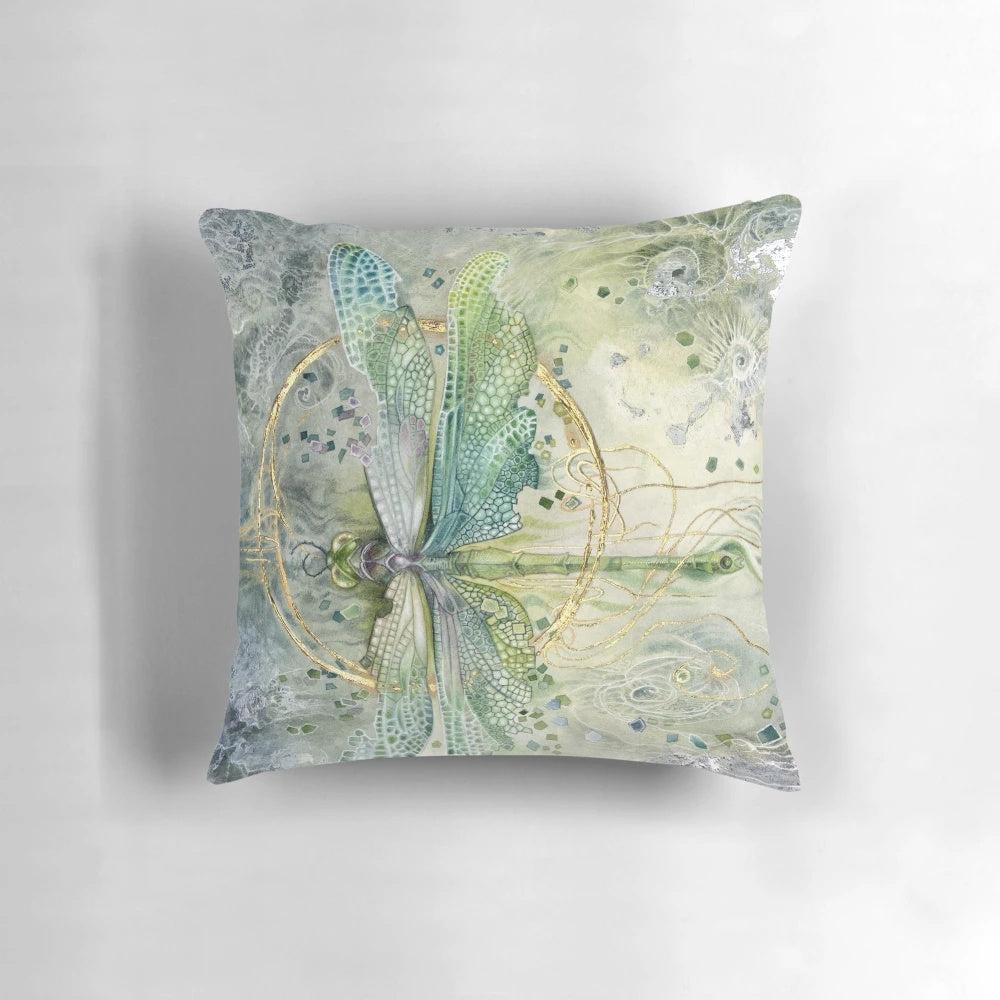 Enchanted dragonfly design on a decorative throw pillow