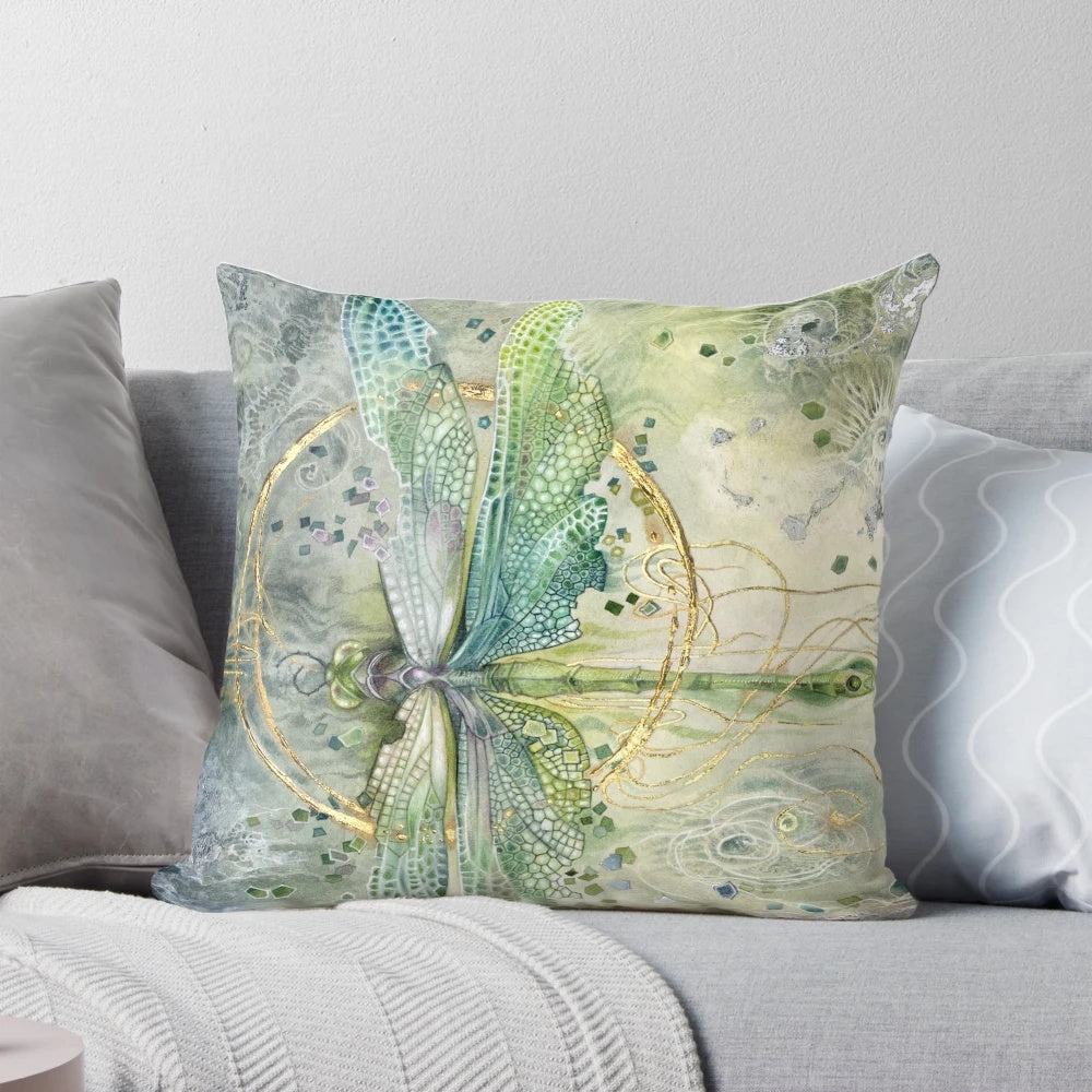 Enchanted dragonfly design on a decorative throw pillow