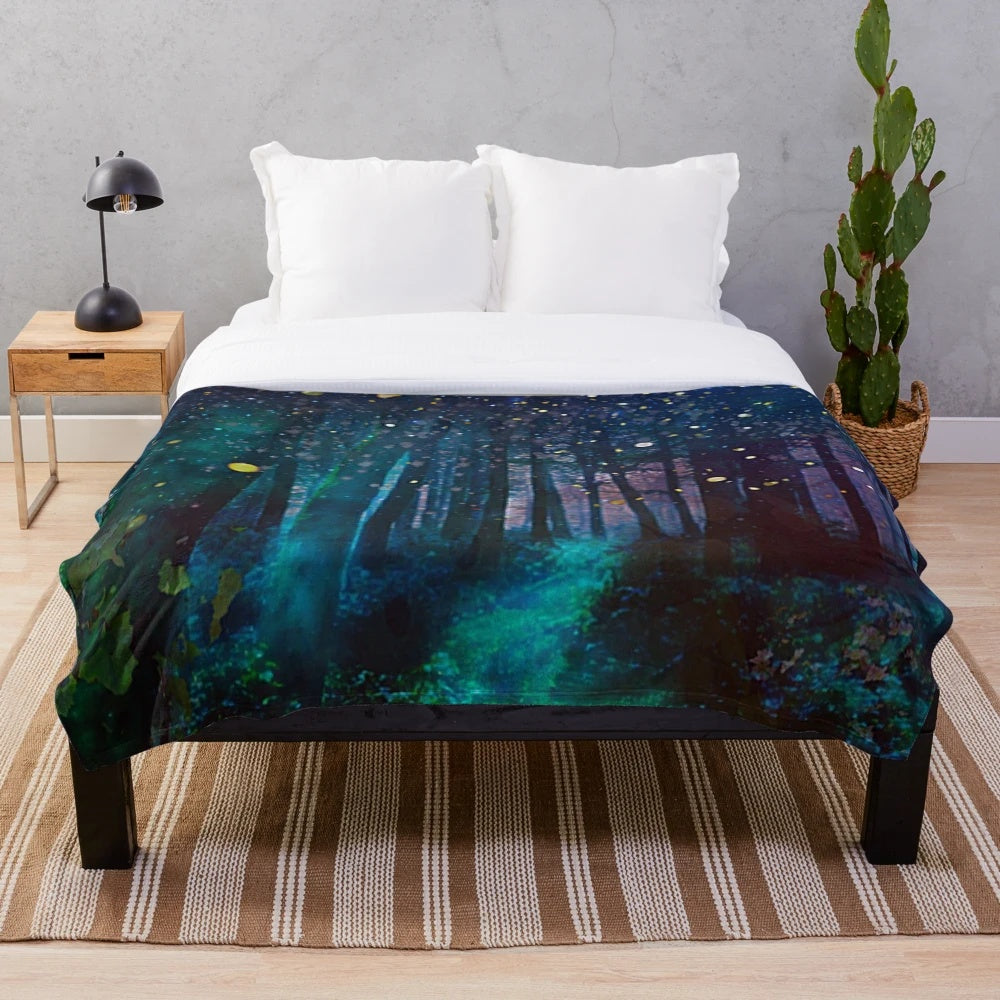 Plush fairy forest themed blanket with whimsical woodland design