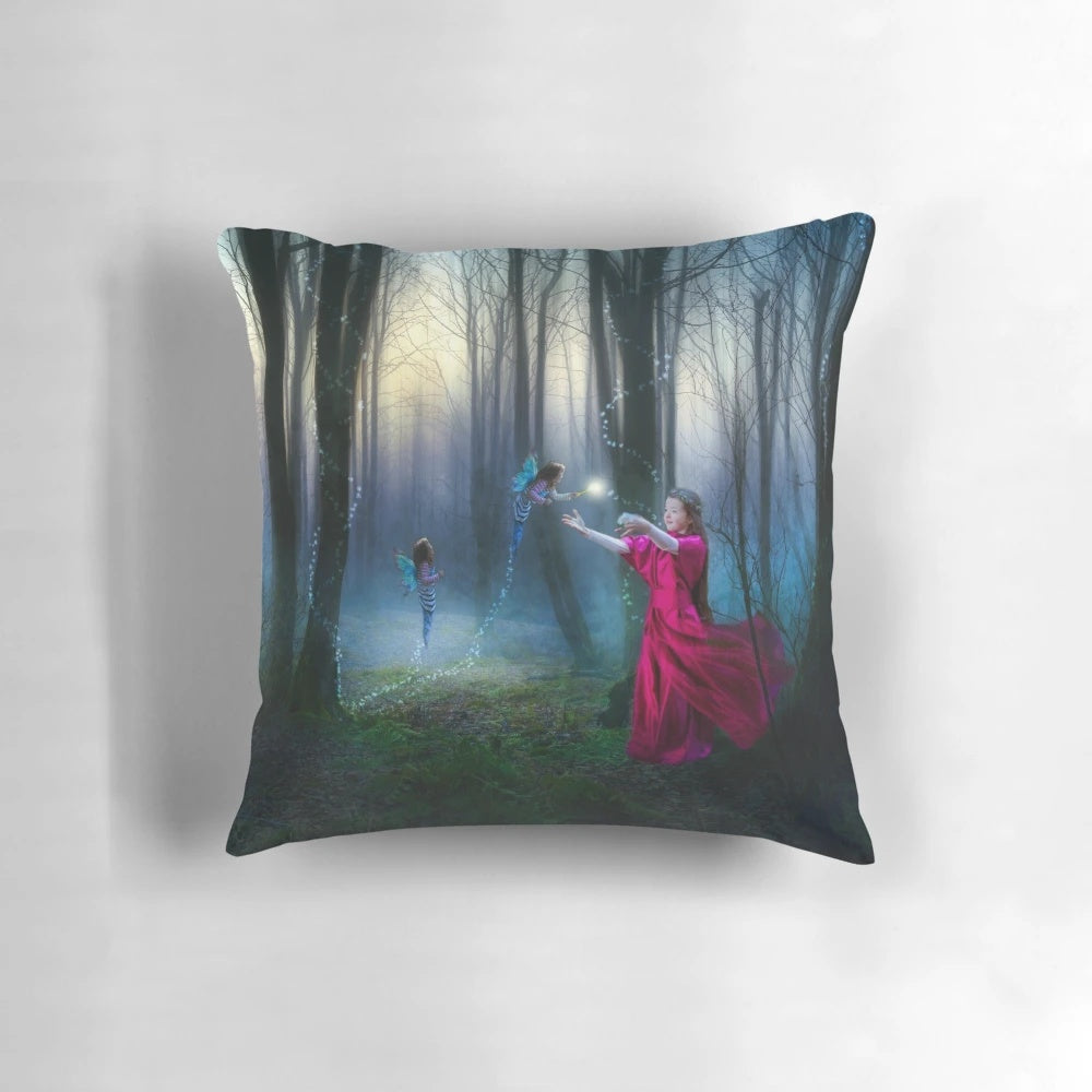 A soft, green and whimsical pillow featuring a belief in fairies design, perfect for a magical home decor.