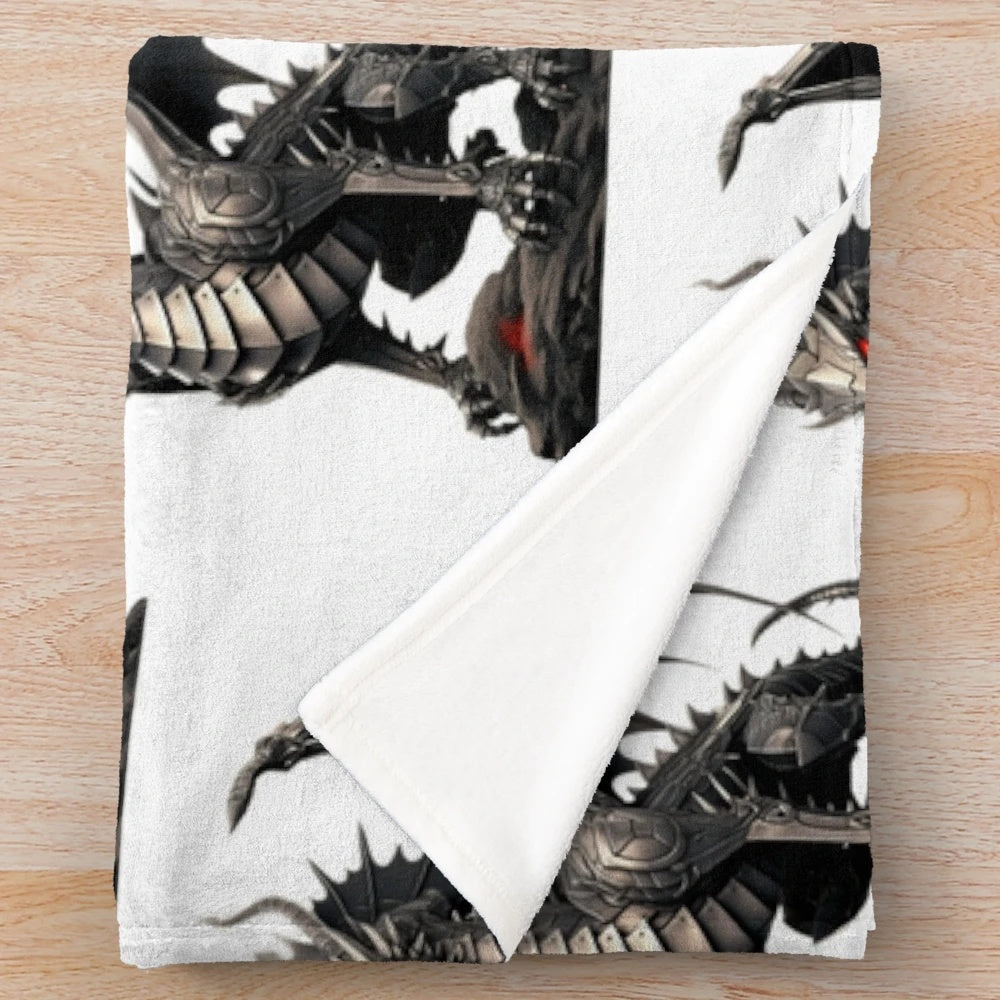 Enchanted fantasy plush blanket featuring a legendary knight and dragon