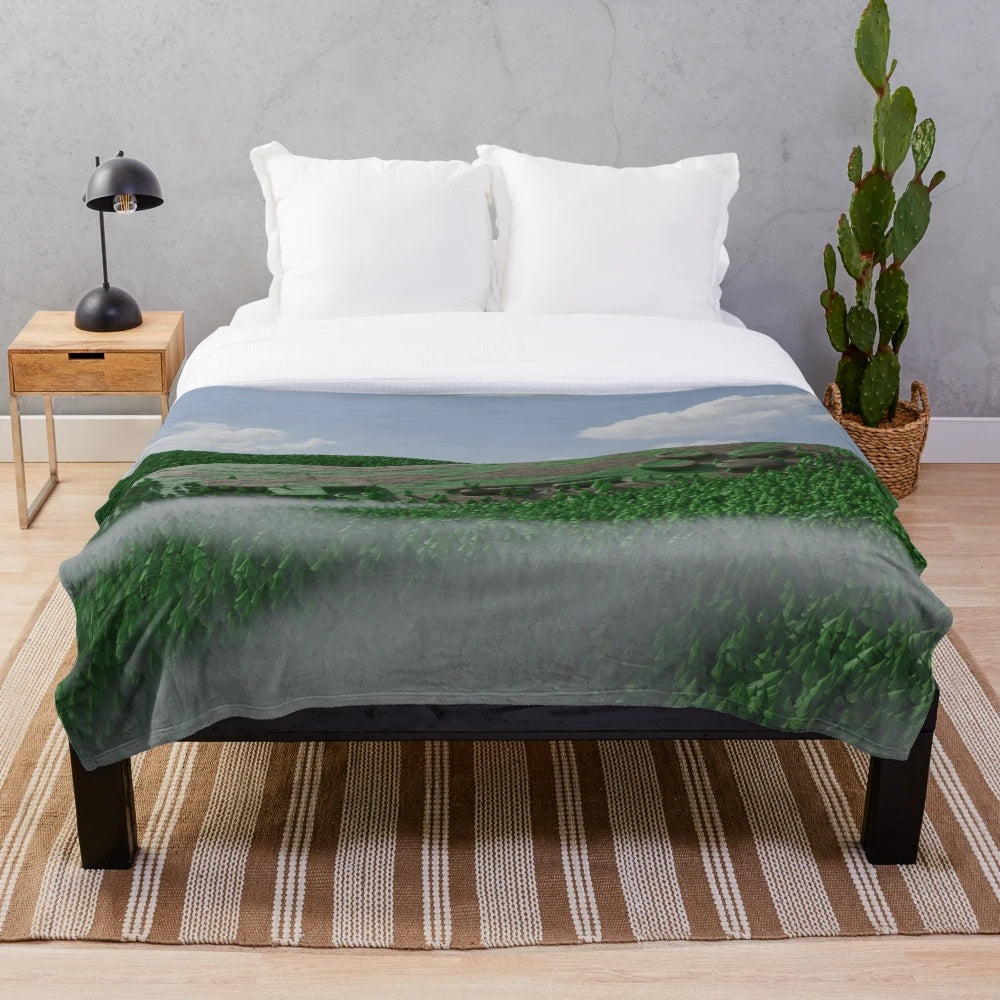 Plush blanket featuring a hidden gamepad in a whimsical, surreal forest landscape