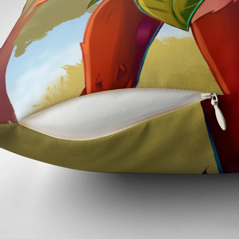 Plush pillow featuring a whimsical illustration of a mystical forest scene with magical creatures.