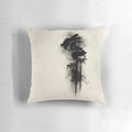 Enchanted forest pillow with watercolor trees and mist