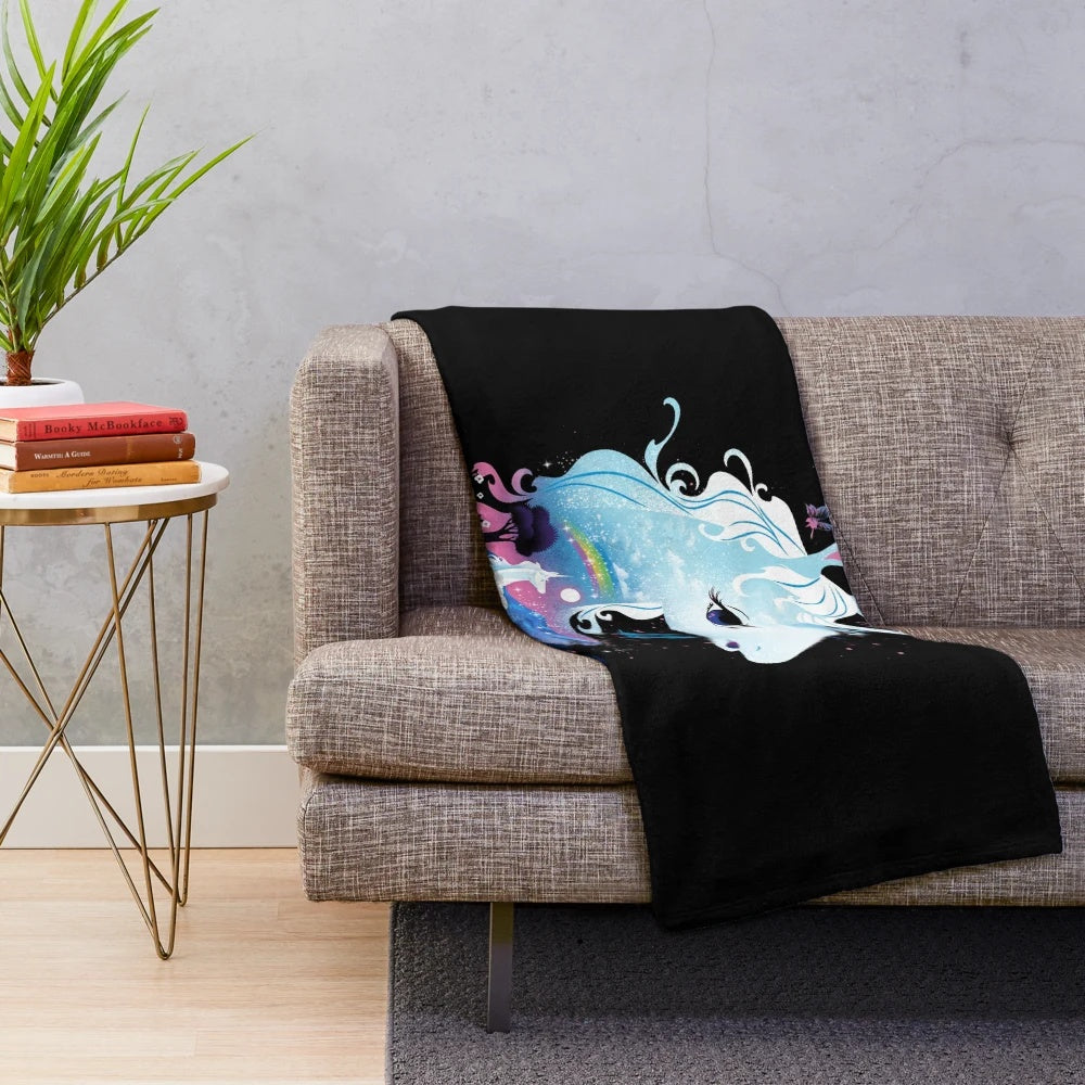 Soft and cozy plush blanket with a magical forest and unicorn design