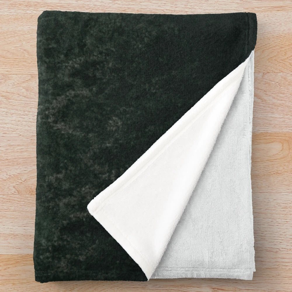 Plush blanket featuring an enchanted forest landscape with misty trees and magical light