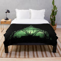 Plush blanket with fantasy landscape and sword design