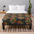 Cozy plush blanket featuring a playful cat in a magical garden setting