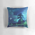 Mystical blue forest spirit wolf decorative pillow with fantasy animal design