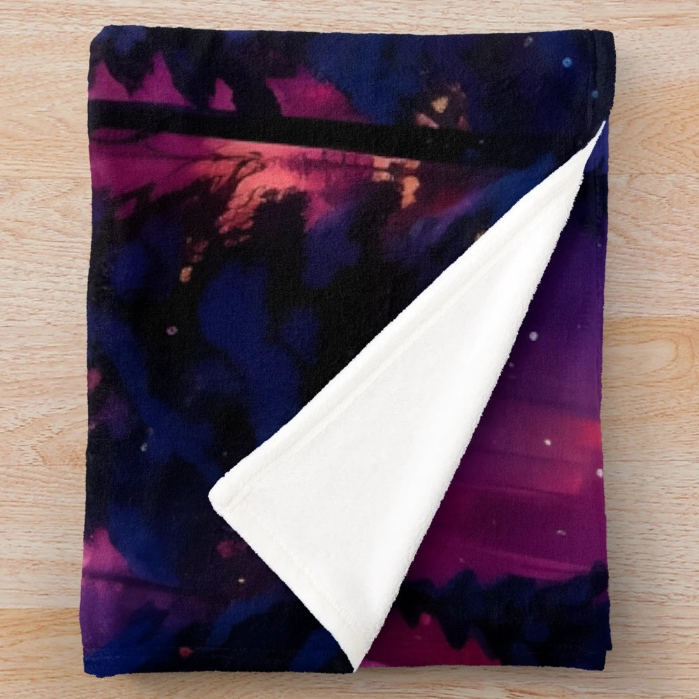 Enchanted glowing forest plush blanket with aurora borealis inspired design