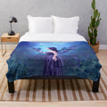 Iridescent fairy and dragon plush blanket with whimsical celestial design