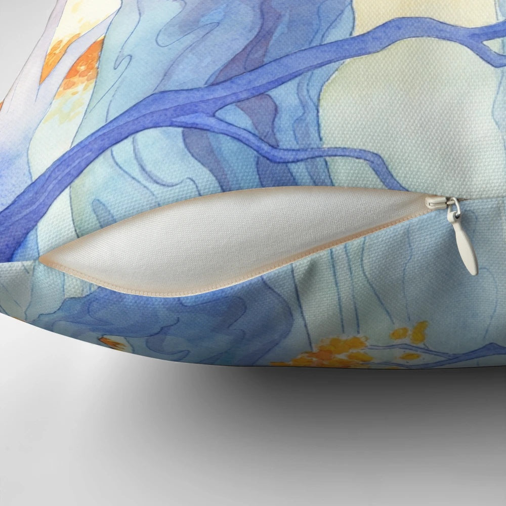 Enchanted watercolor painting of a ship sailing through a forest on a fantasy pillow