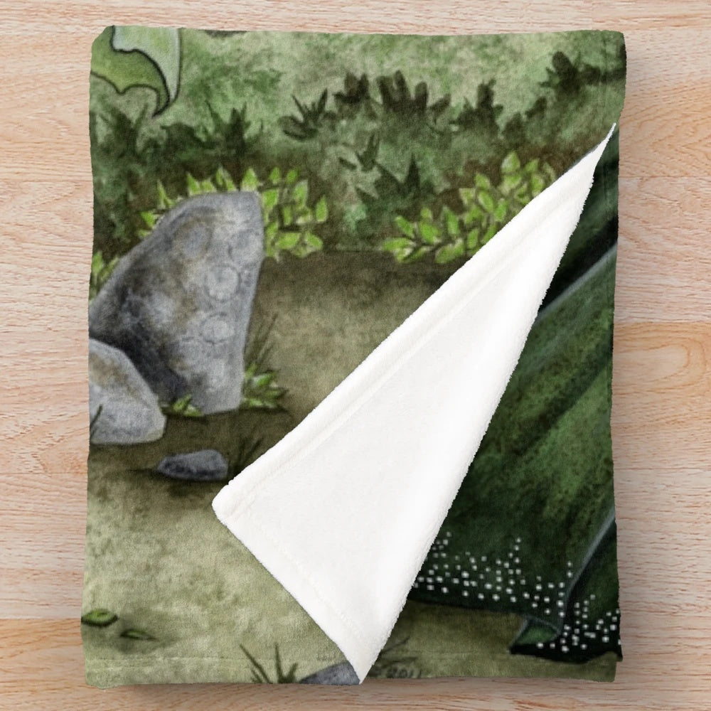 Plush blanket featuring a fantasy forest scene with a fairy maiden