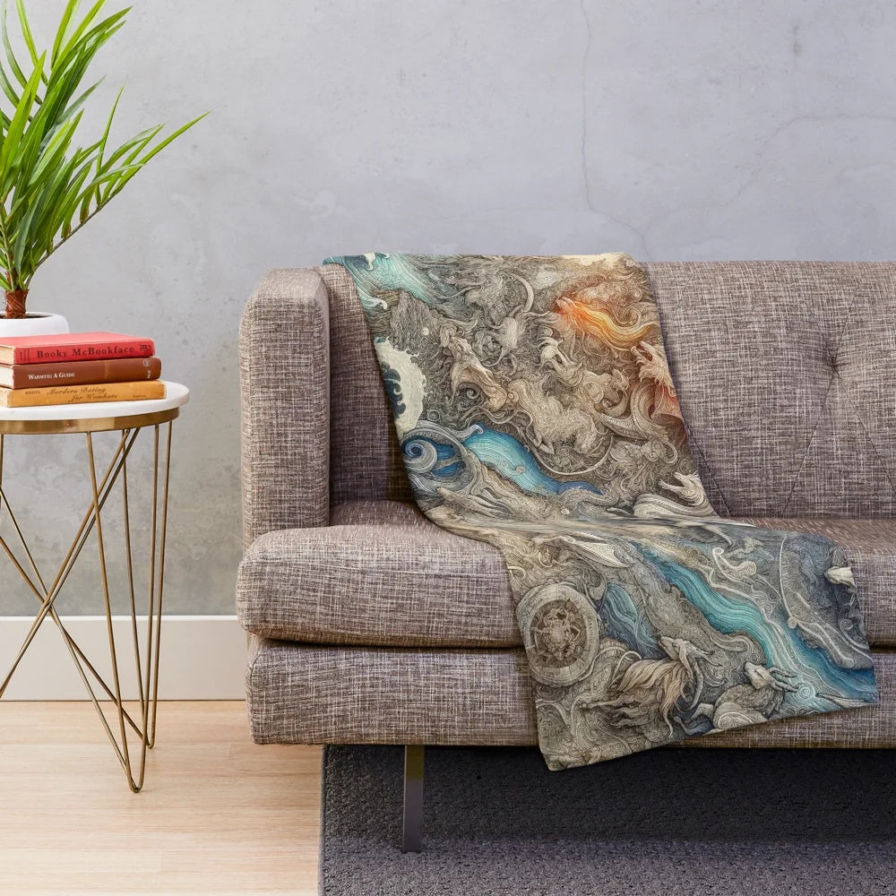 Plush blanket featuring a mythical dragon and enchanted fantasy map design