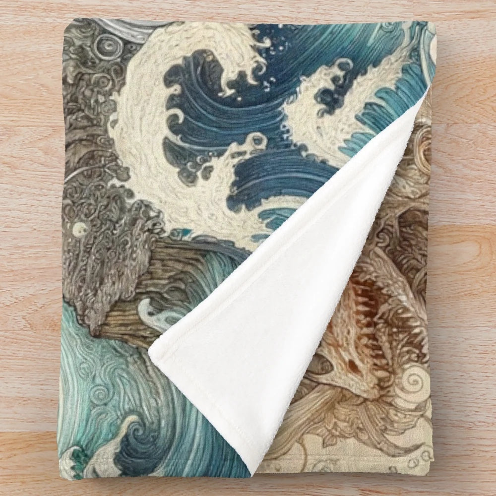Plush blanket featuring a mythical dragon and enchanted fantasy map design
