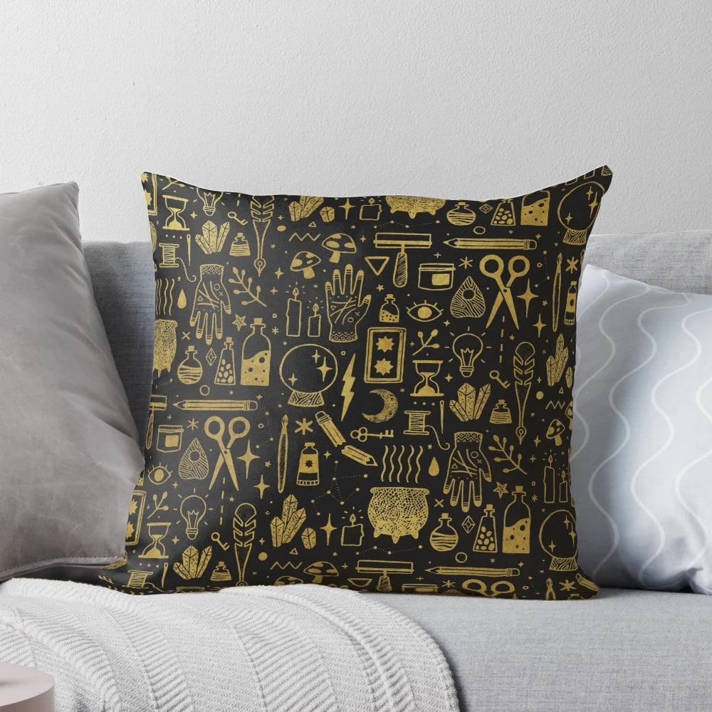 Decorative throw pillow with mystical design for cozy, magical ambiance