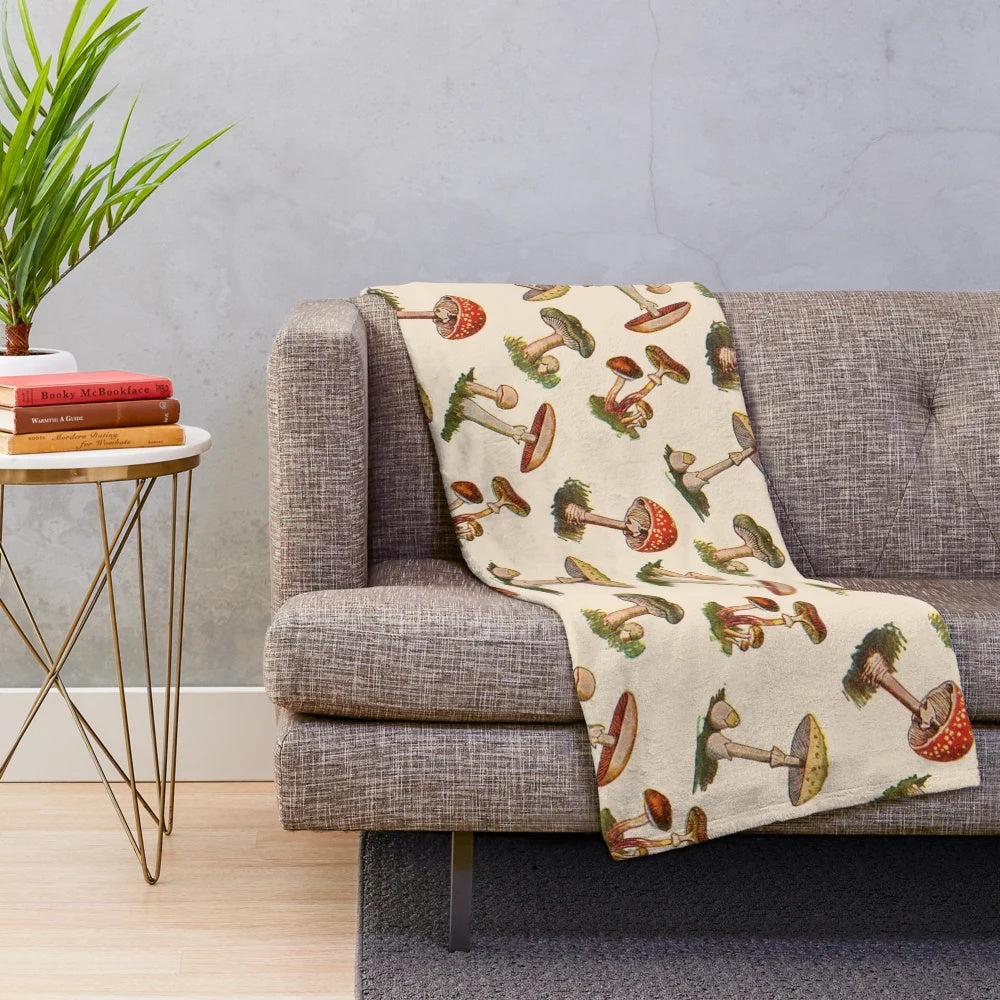 Soft and whimsical plush blanket featuring a magical mushroom design