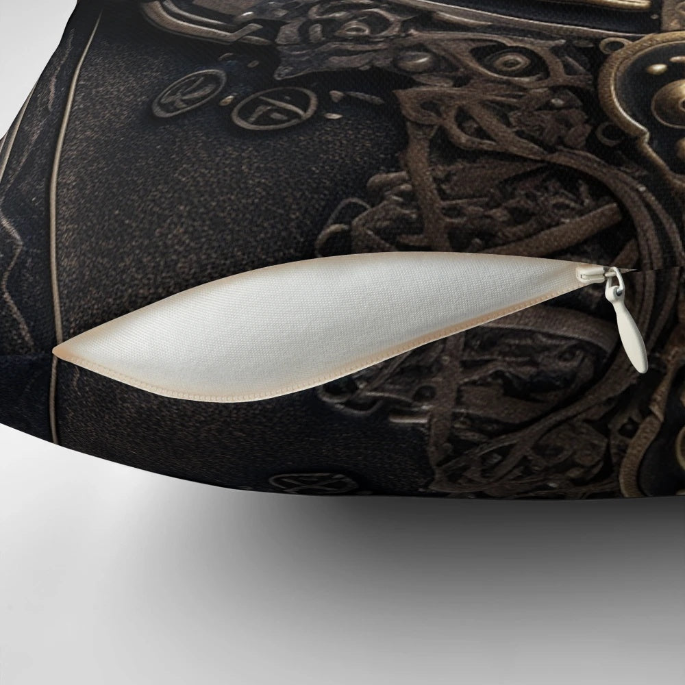Mystical Spellbook Pillow with Arcane Designs, Vintage Look, and Gold Accents