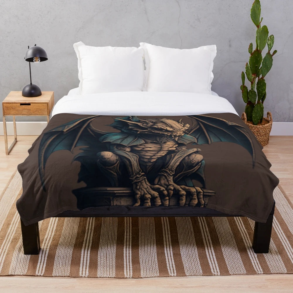 Plush blanket featuring a variety of mythical creatures and fantasy animals