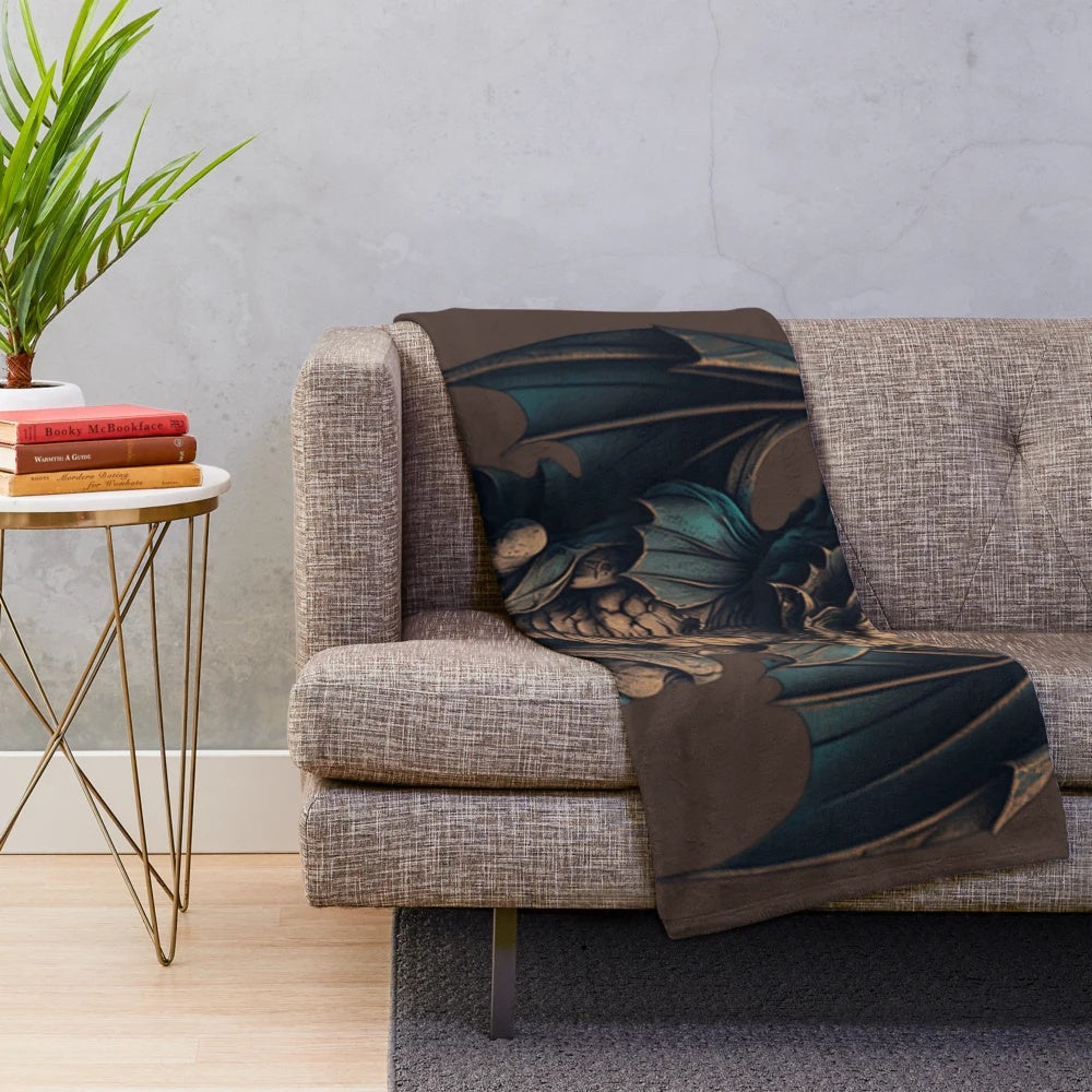 Plush blanket featuring a variety of mythical creatures and fantasy animals