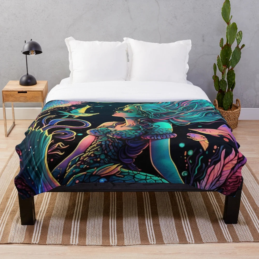Enchanting mythical sea creatures plush blanket