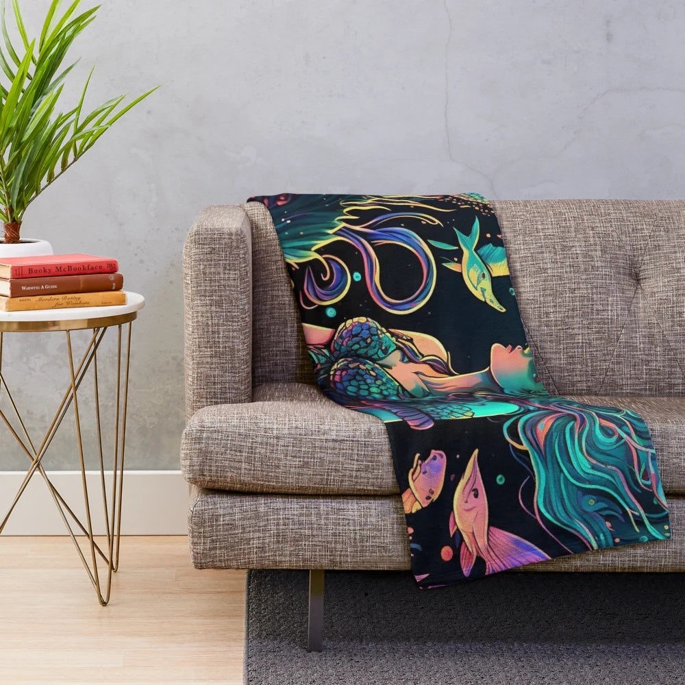 Enchanting mythical sea creatures plush blanket
