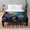 Plush blanket featuring a variety of mythical sea creatures and fantasy animals