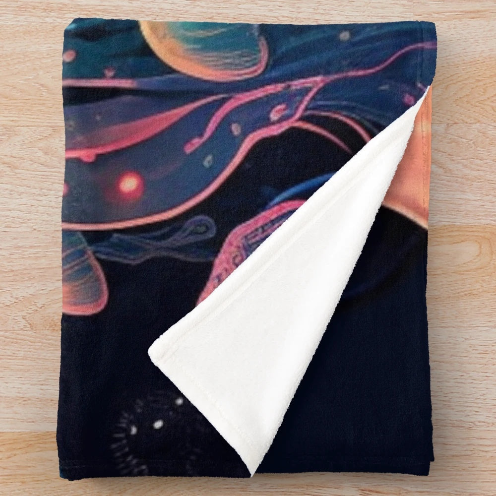 Plush blanket featuring a variety of mythical sea creatures and fantasy animals