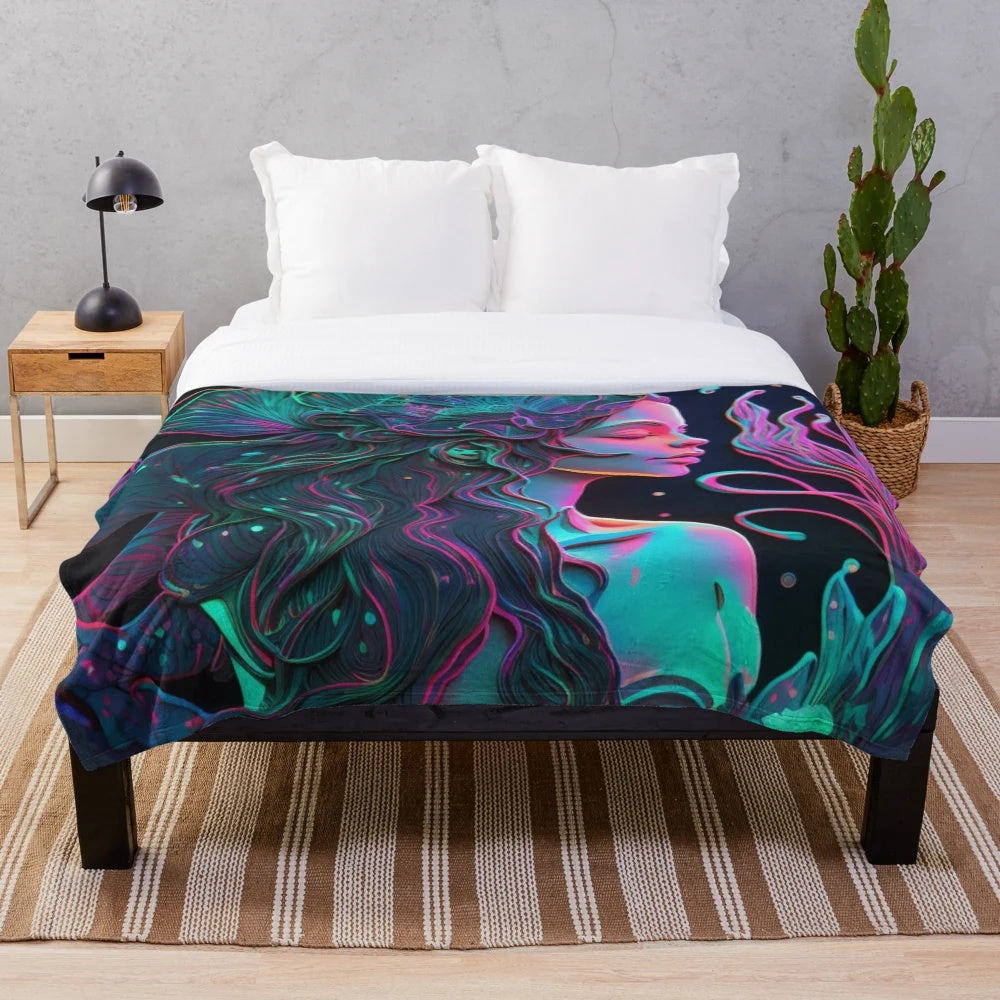 Mythical sea creatures plush blanket featuring fantasy ocean life