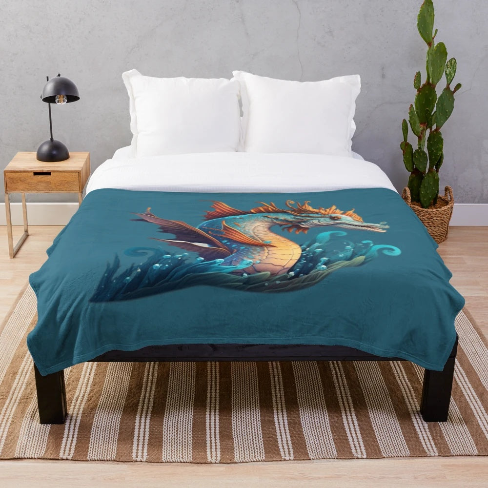 Plush blanket featuring whimsical and enchanted mythical sea creatures