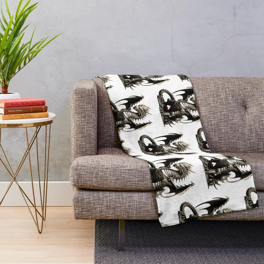 Fantasy plush blanket featuring armored knight and dragon