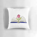 Enchanted rose growing from open book decorative throw pillow inspired by Beauty and the Beast