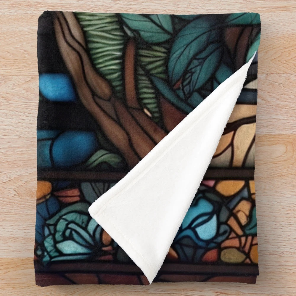 Stained glass hare and moonbeams plush blanket