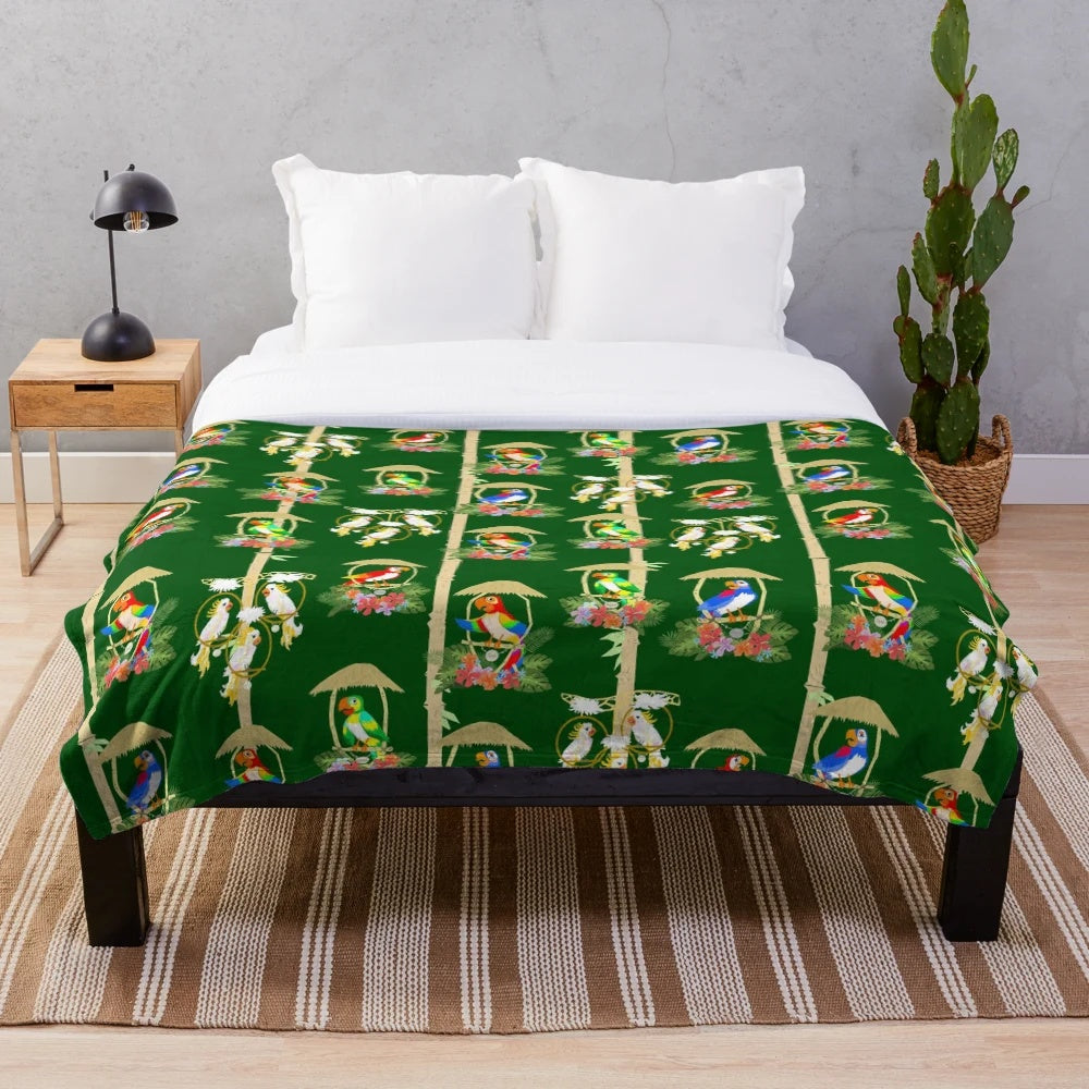 Tropical plush blanket featuring tiki room birds