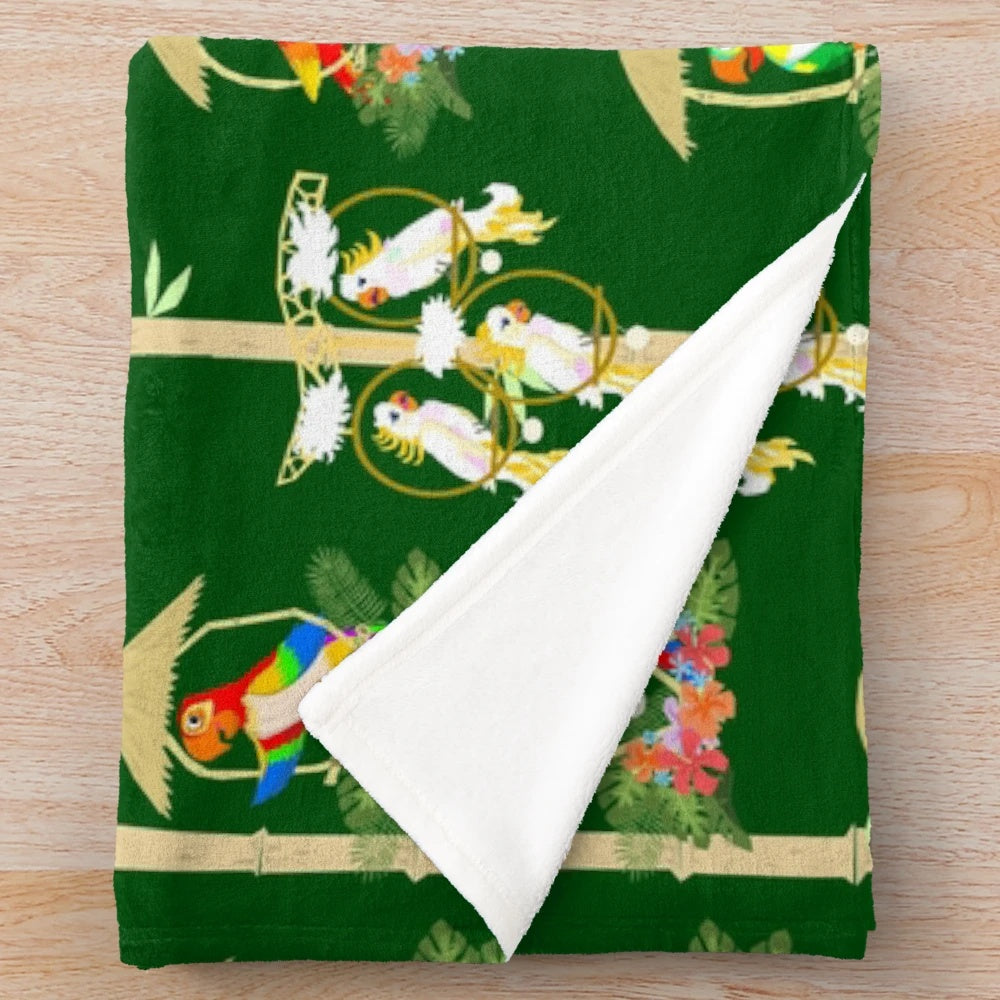 Tropical plush blanket featuring tiki room birds