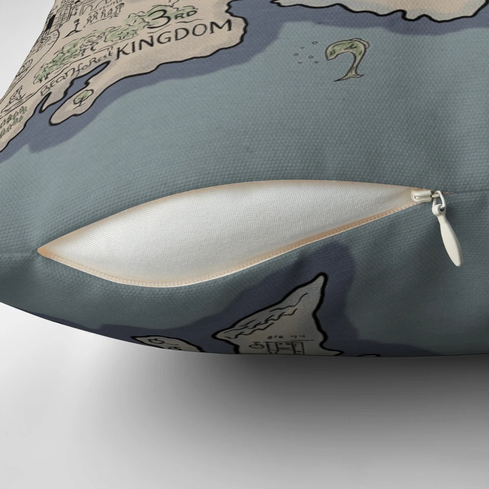 Detailed 10th Kingdom map printed on a soft, comfortable pillow