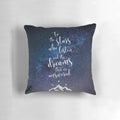 A decorative throw pillow featuring a quote from the popular fantasy book "A Court of Mist and Fury" by Sarah J. Maas.
