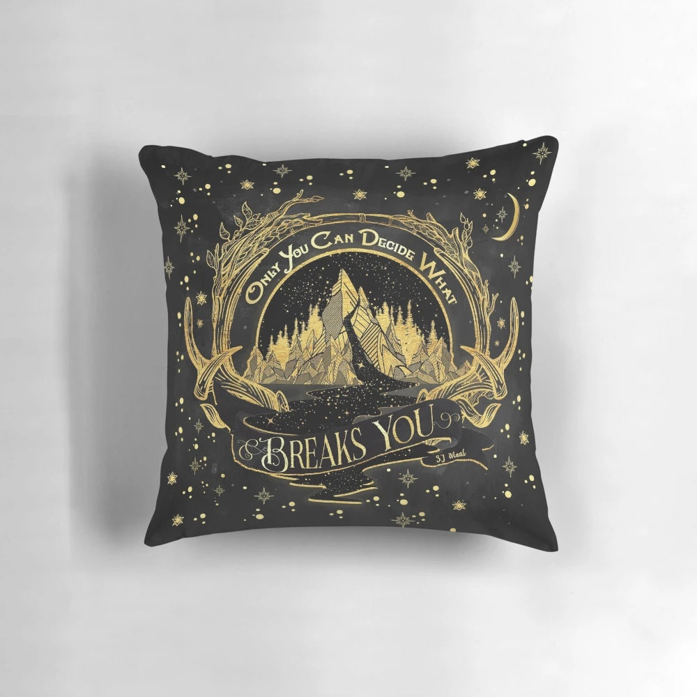 Soft, plush pillow featuring a quote from the fantasy novel "A Court of Wings and Ruin