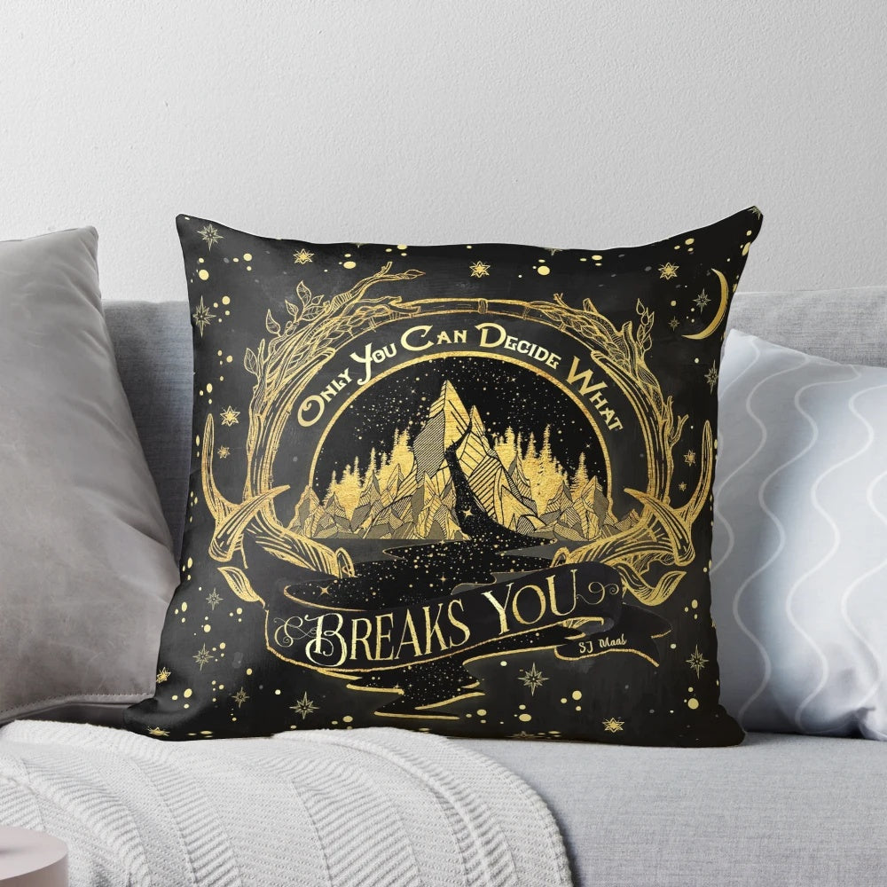 Soft, plush pillow featuring a quote from the fantasy novel "A Court of Wings and Ruin