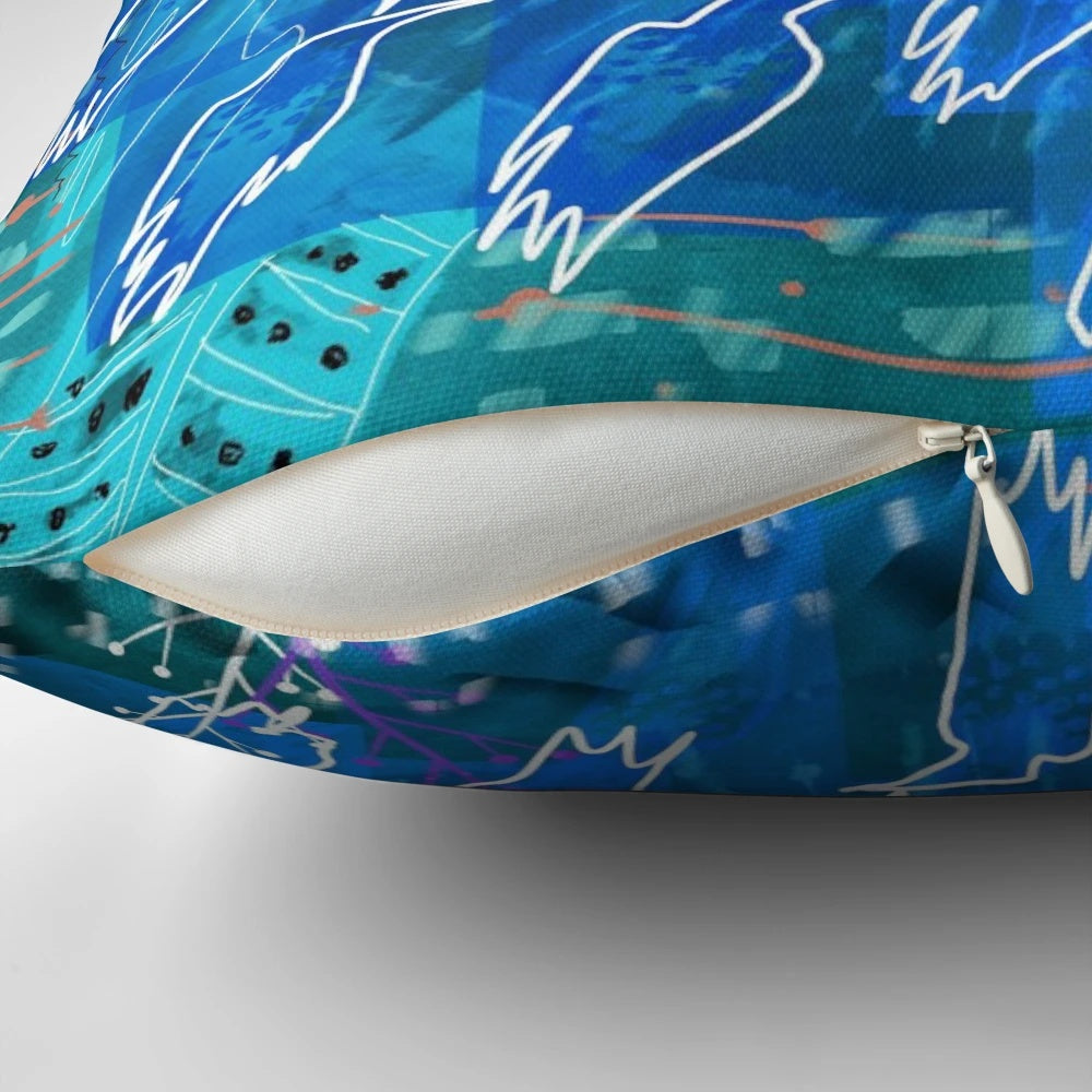 Beautifully designed abstract bird throw pillow with a spiritual, modern aesthetic.