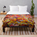 Abstract forest-themed plush blanket with colorful floral patterns